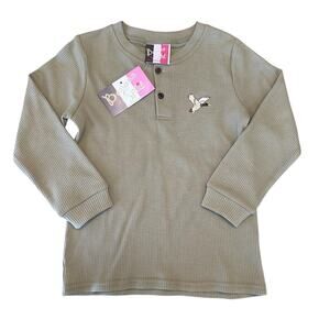 NWT Banana Split Button Henley Beige Embroidered Mallard Duck Long Sleeve Sz 5